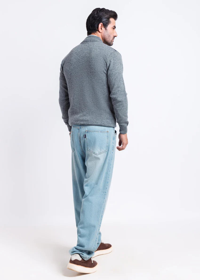 St-Grey-Turtle Neck Zipper Full Sleeves Sweater (903-14) - Image 2