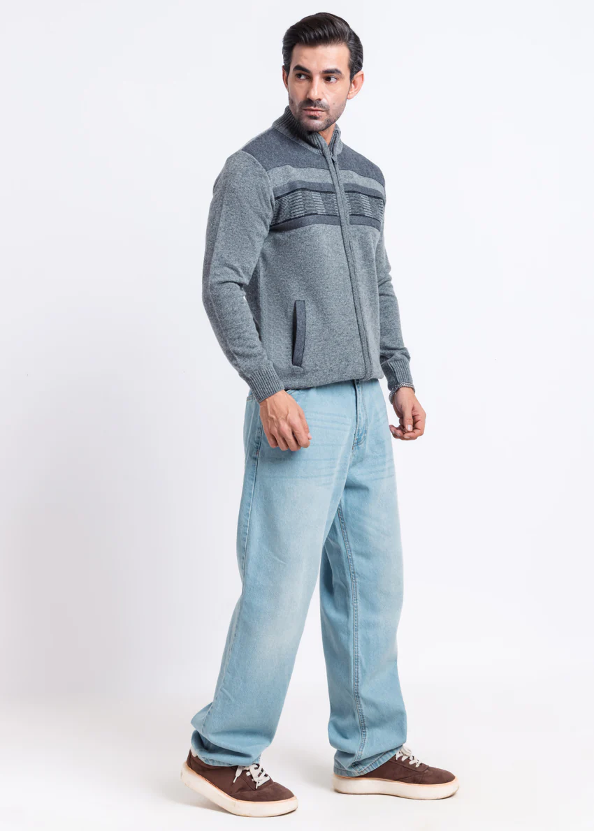 St-Grey-Turtle Neck Zipper Full Sleeves Sweater (903-14) - Image 3