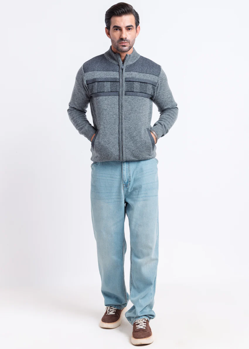 St-Grey-Turtle Neck Zipper Full Sleeves Sweater (903-14) - Image 4