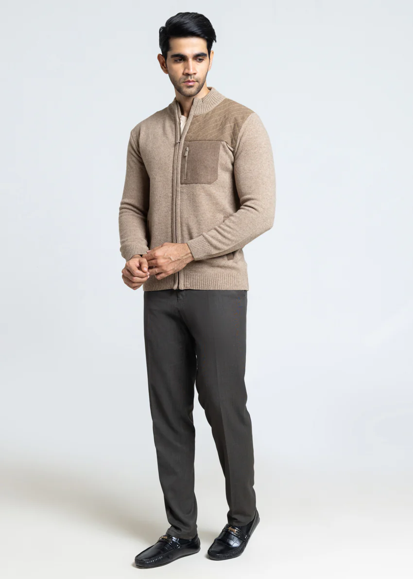 M-Beige-Turtle Neck Zipper Full Sleeves Sweater (910-14) - Image 4
