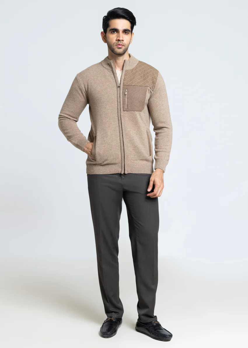 M-Beige-Turtle Neck Zipper Full Sleeves Sweater (910-14) - Image 5
