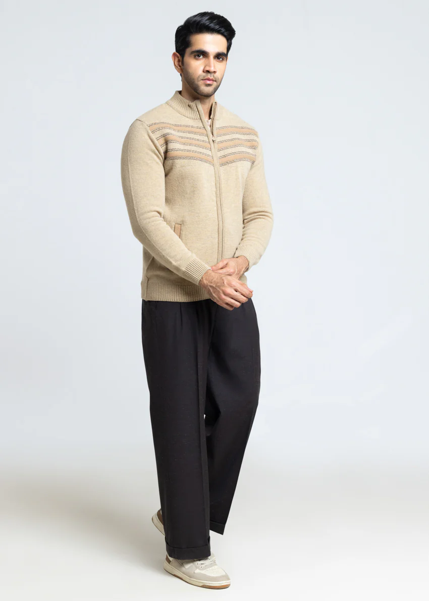 Wheat-Turtle Neck Zipper Full Sleeves Sweater (912-14) - Image 4