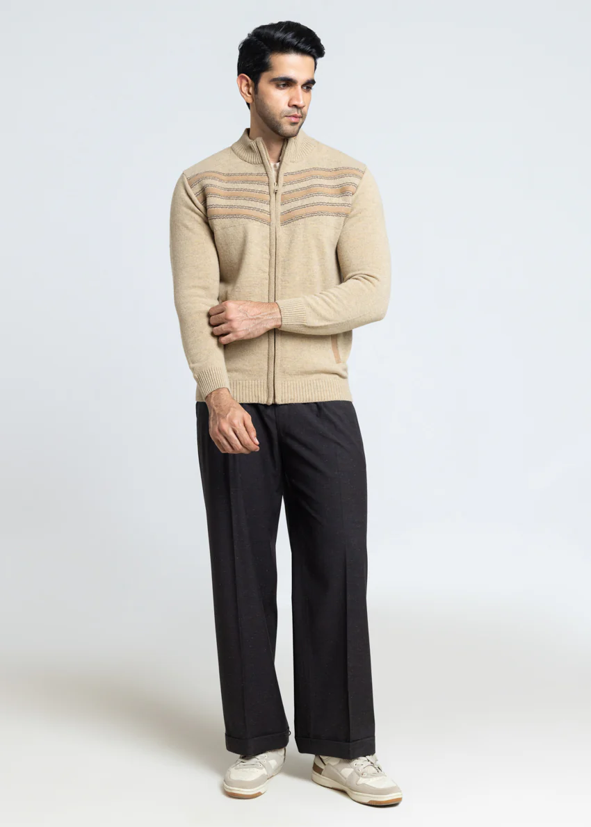 Wheat-Turtle Neck Zipper Full Sleeves Sweater (912-14) - Image 5