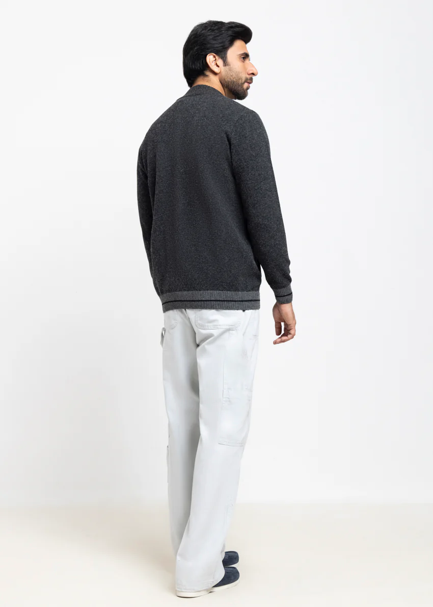 D-Black-Turtle Neck Zipper Full Sleeves Sweater (914-14) - Image 2
