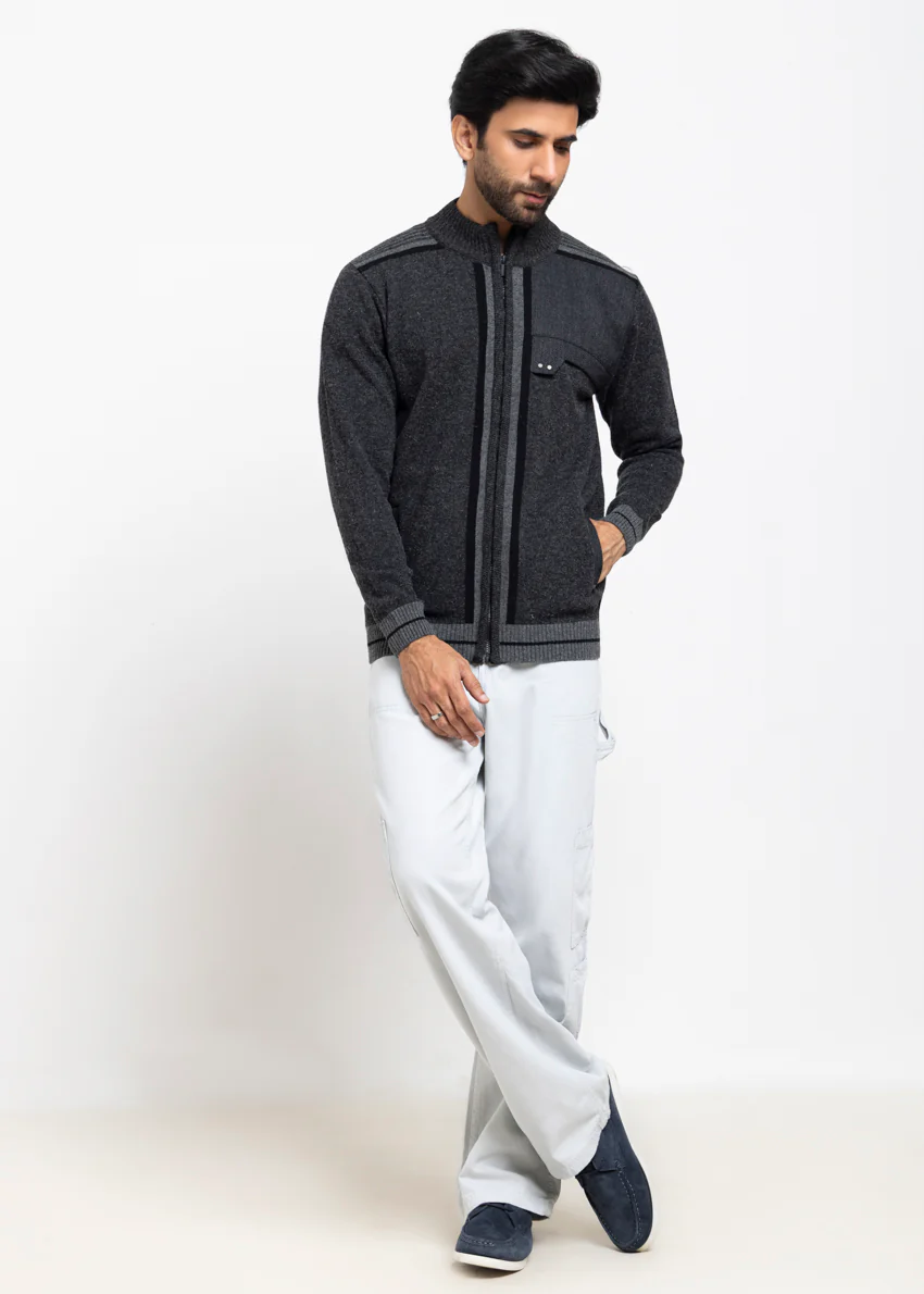 D-Black-Turtle Neck Zipper Full Sleeves Sweater (914-14) - Image 4