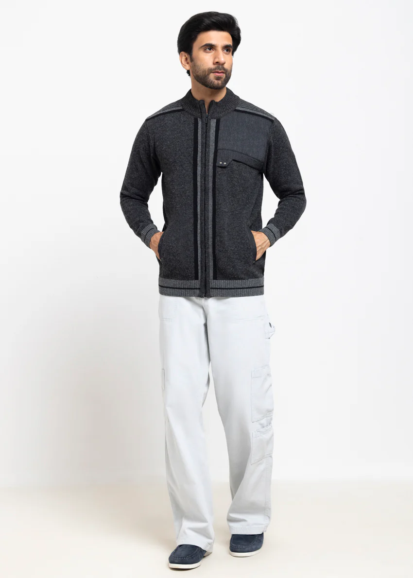 D-Black-Turtle Neck Zipper Full Sleeves Sweater (914-14) - Image 5