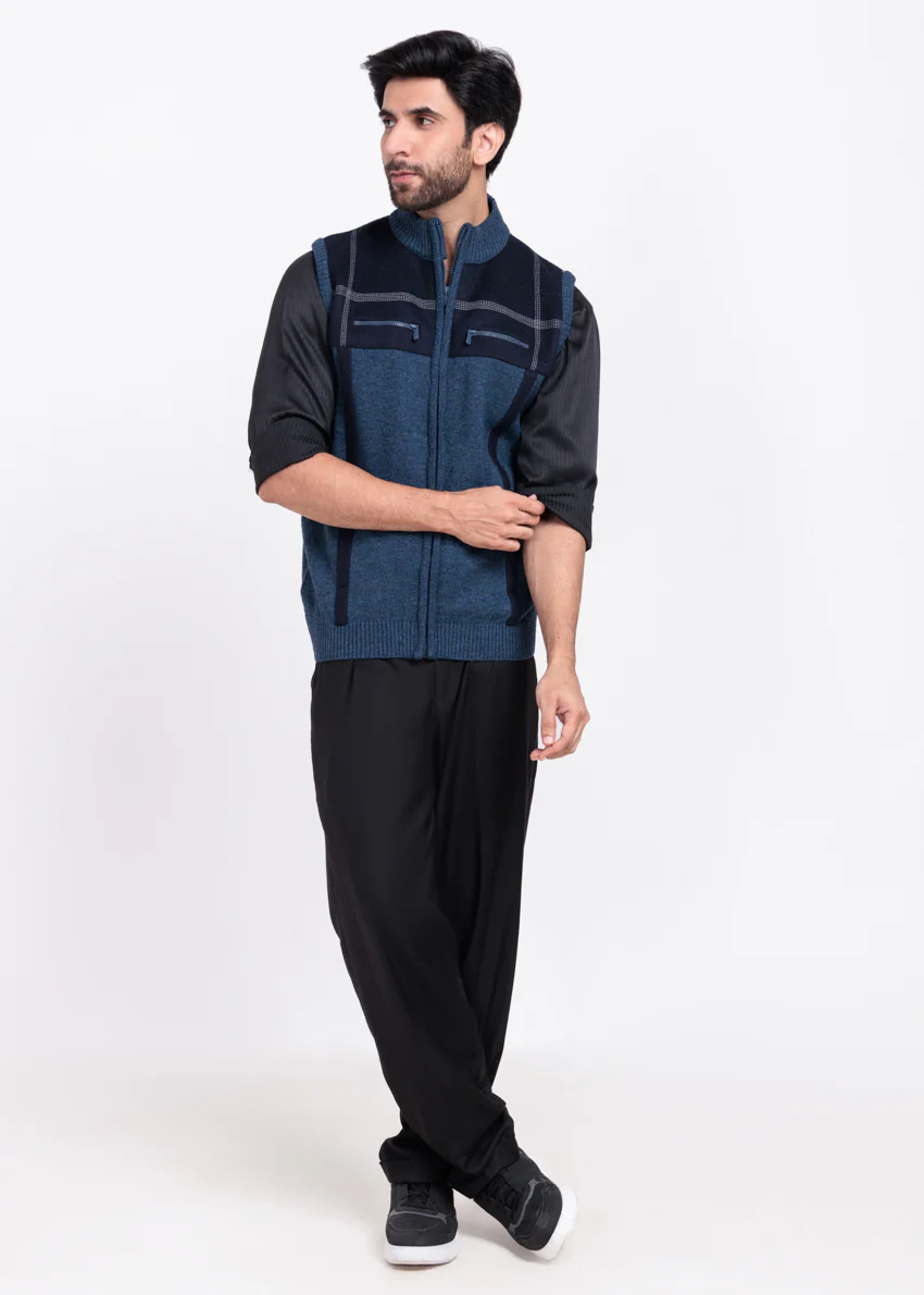 N-D-Blue-Turtle Neck Zipper Sando Sweater (989-14) - Image 4