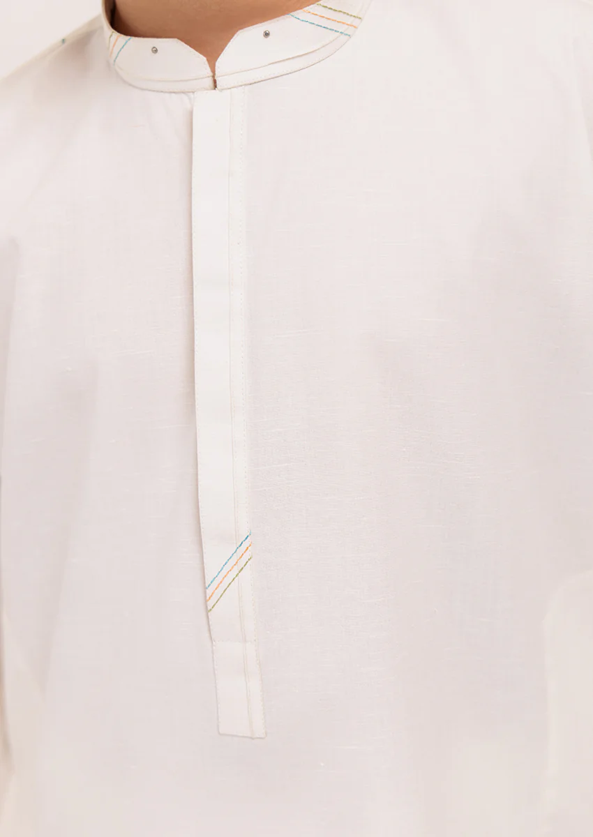 O-White-Blended Slub-Kurta Trouser - (B25KP2006) - Image 4