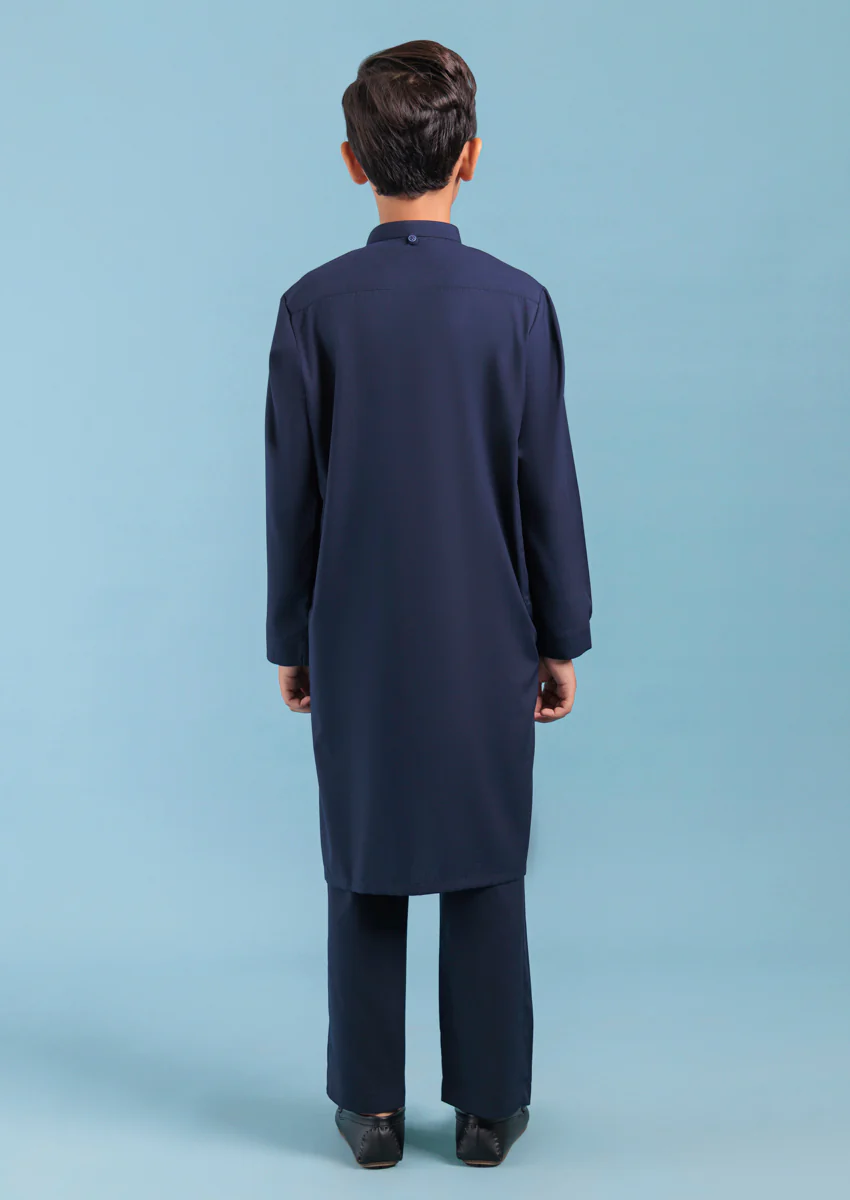 Navy Blue-Blended-Kurta Trouser - (B25KP2010) - Image 2