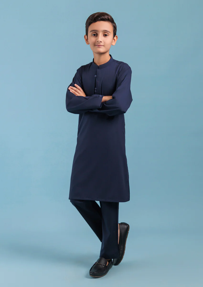 Navy Blue-Blended-Kurta Trouser - (B25KP2010) - Image 4