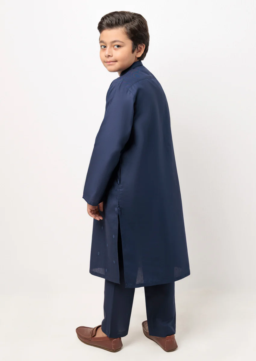 Navy Blue-Blended-Kurta Trouser - (B25KP2037) - Image 2