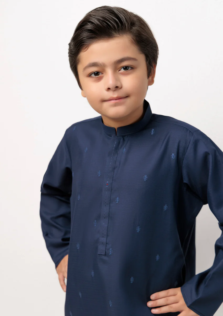 Navy Blue-Blended-Kurta Trouser - (B25KP2037) - Image 3