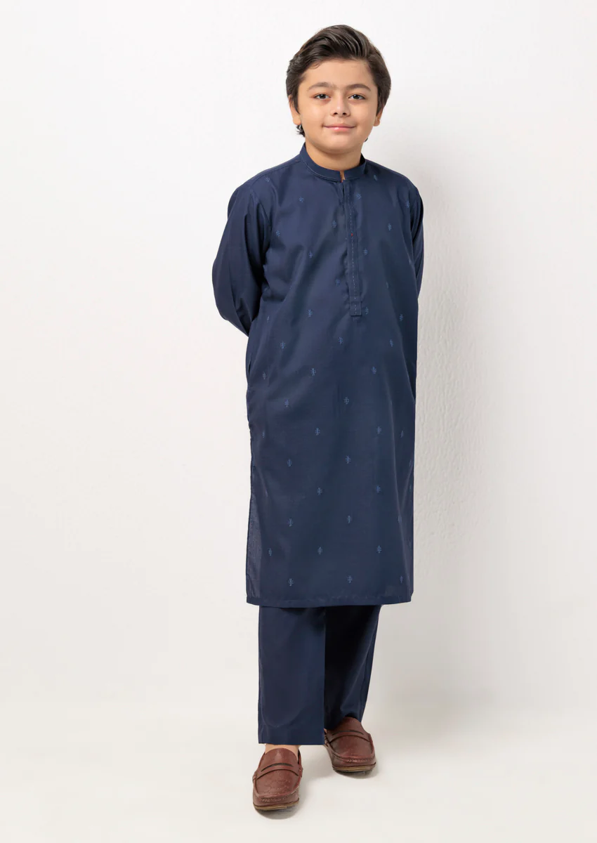 Navy Blue-Blended-Kurta Trouser - (B25KP2037) - Image 4