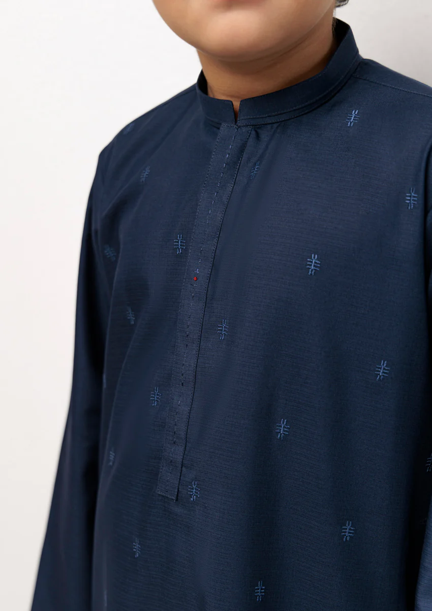 Navy Blue-Blended-Kurta Trouser - (B25KP2037) - Image 5