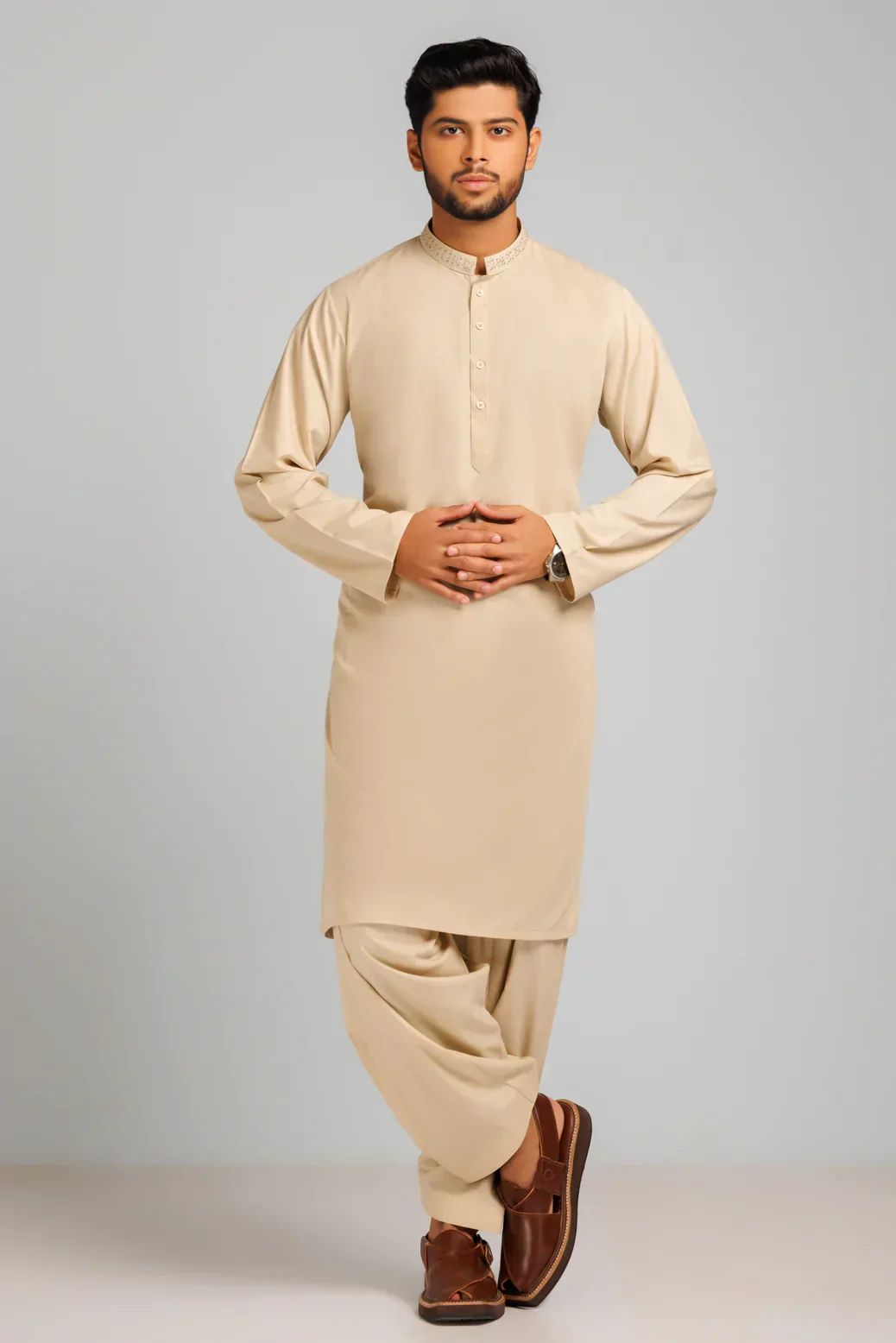 BEIGE-BLENDED-KURTA SHALWAR (KSRS23-050) - Image 3