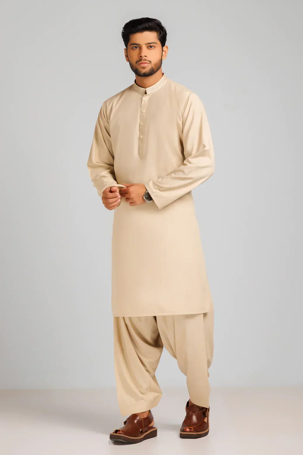 BEIGE-BLENDED-KURTA SHALWAR (KSRS23-050) - Image 4