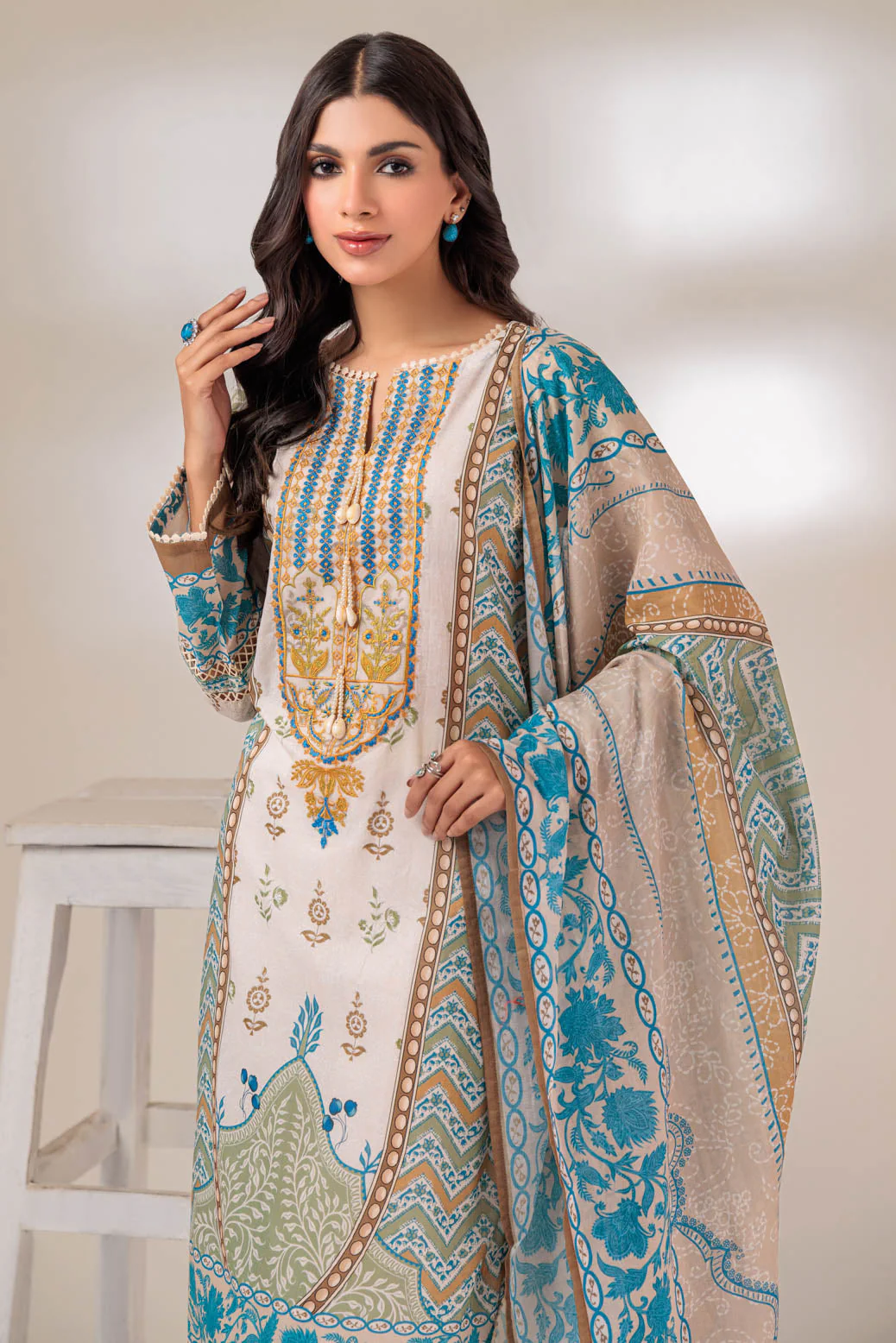 BEIGE-LAWN-2 PIECE (SSS232P12) - Image 3