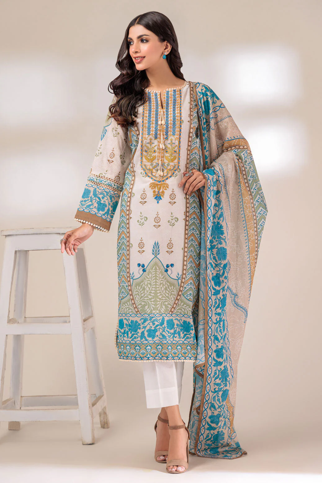 BEIGE-LAWN-2 PIECE (SSS232P12) - Image 4