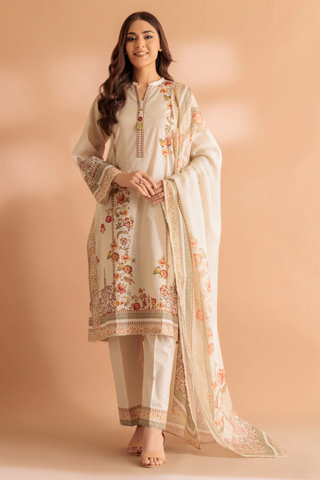 BEIGE-LAWN-3 PIECE (6S24B3P224) - Image 2