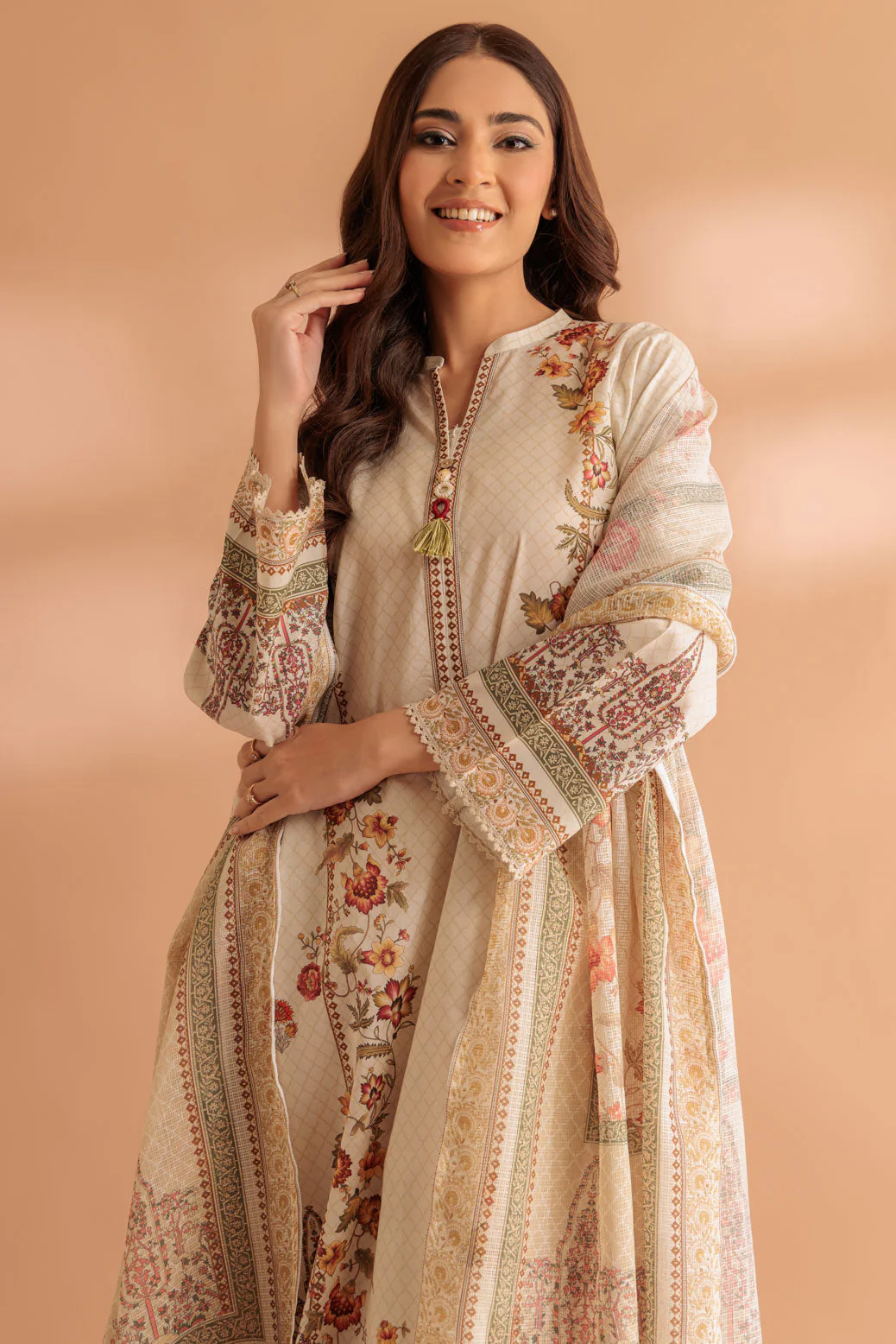 BEIGE-LAWN-3 PIECE (6S24B3P224) - Image 3