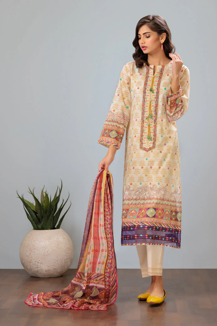 BEIGE-LAWN-3 PIECE (SAS233P17) - Image 3