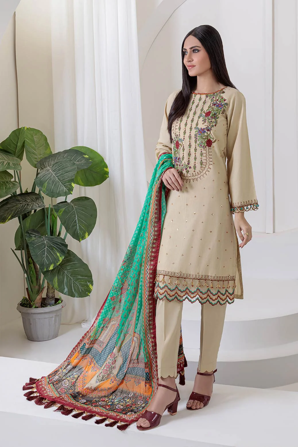 BEIGE-LAWN-3 PIECE (SRSR223P03) - Image 3