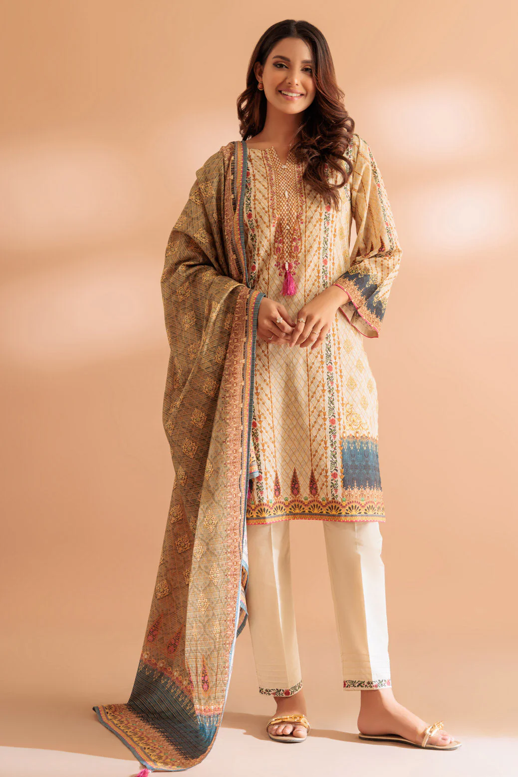 BEIGE-LAWN-3 PIECE (SS1243P08) - Image 2