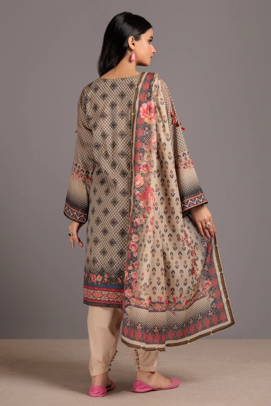 BEIGE-LAWN-3 PIECE (SSS233P06) - Image 4