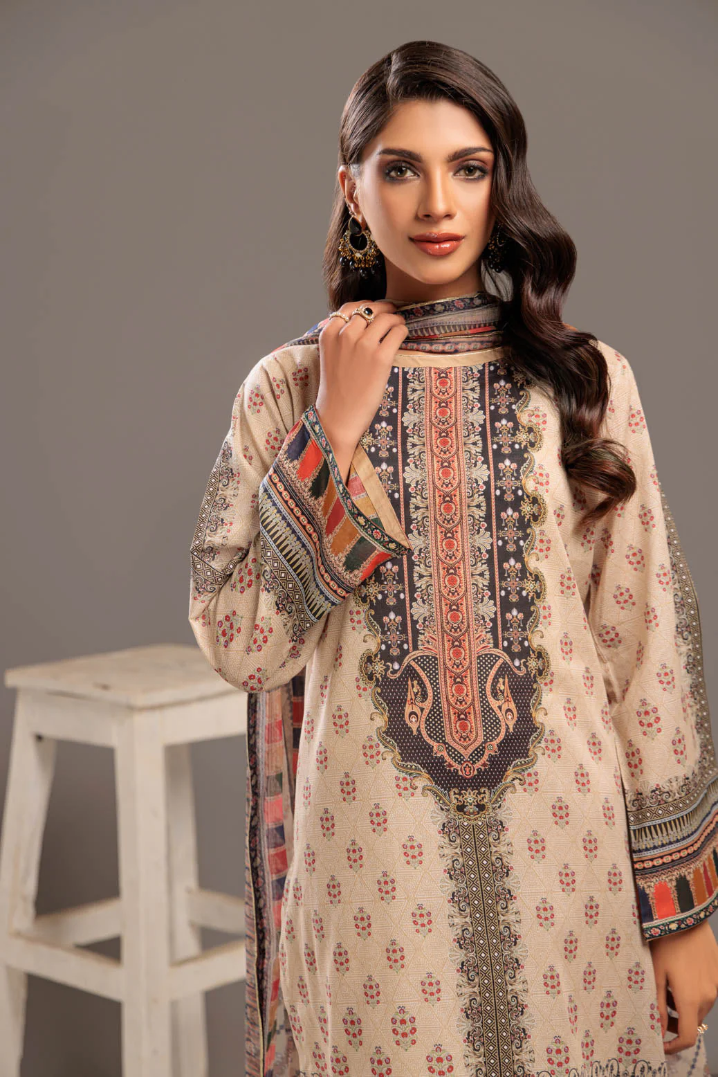 BEIGE-LAWN-3 PIECE (SSS233P17) - Image 2