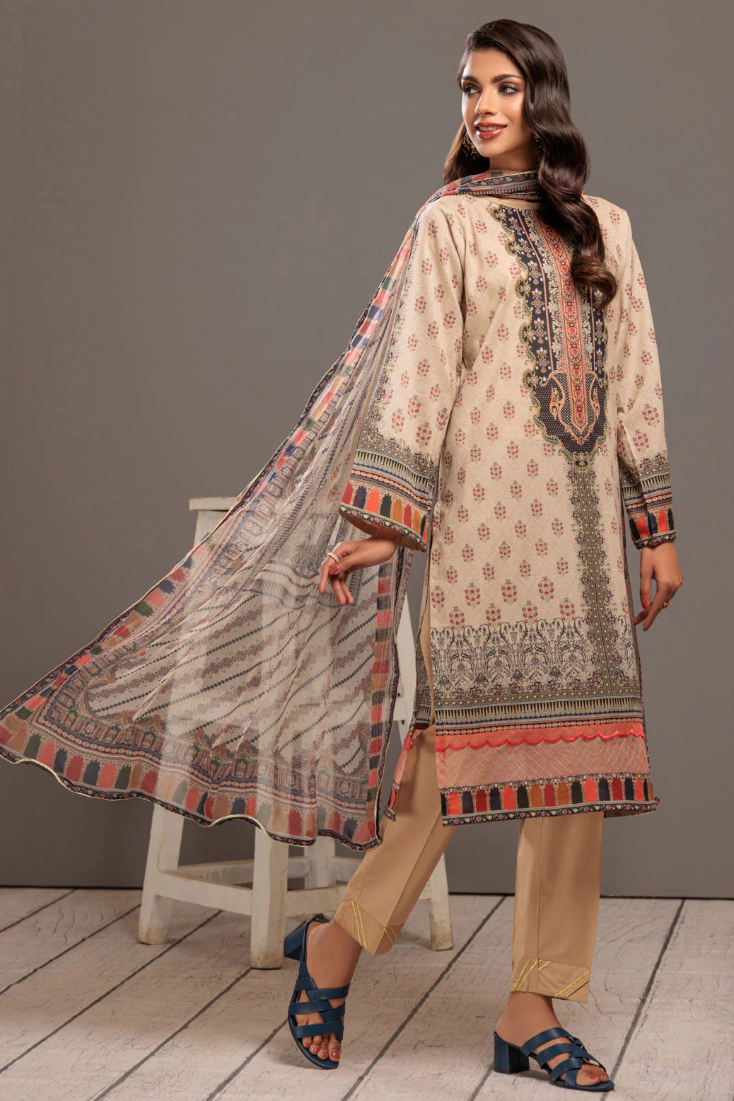 BEIGE-LAWN-3 PIECE (SSS233P17) - Image 3