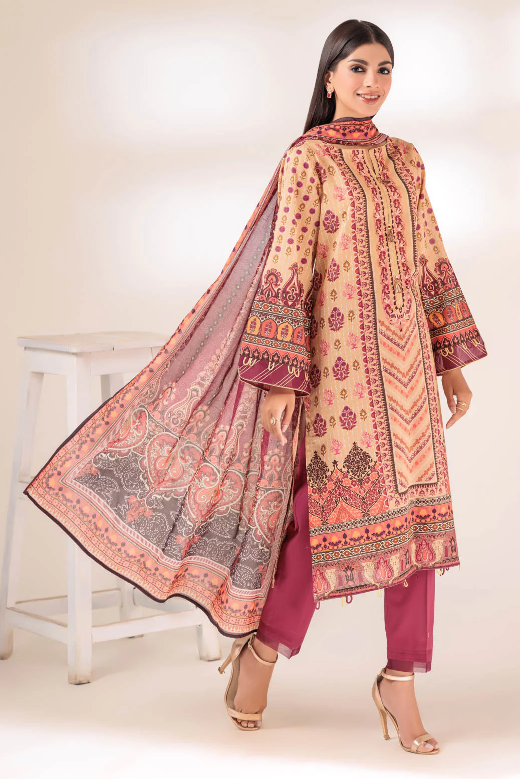 BEIGE-LAWN-3 PIECE (SSS233P64) - Image 2