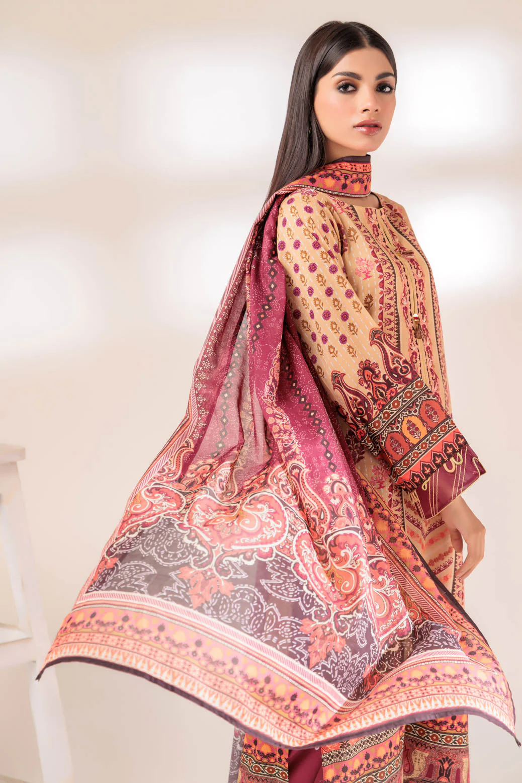 BEIGE-LAWN-3 PIECE (SSS233P64) - Image 4