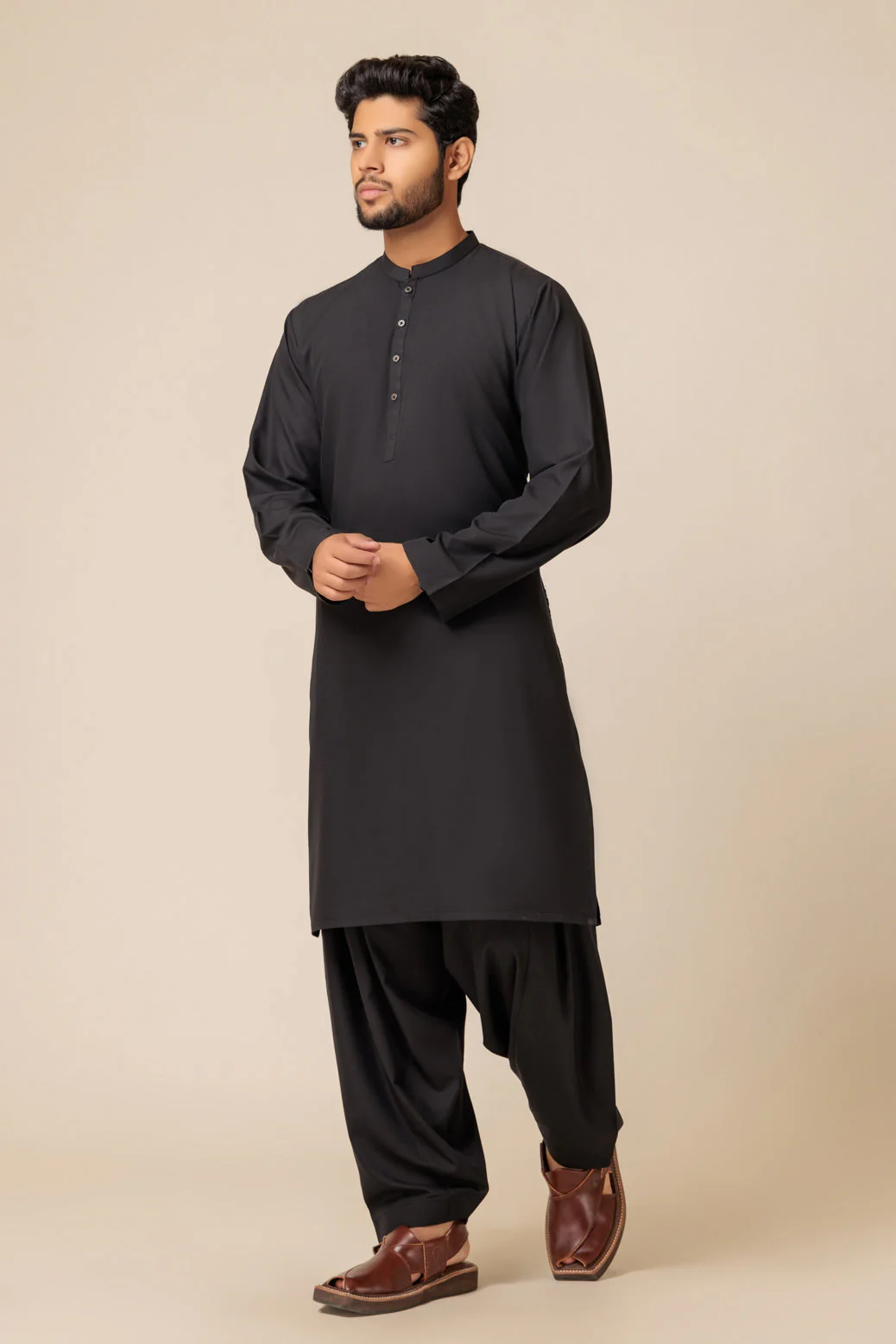 BLACK-BLENDED-KURTA PAJAMA TROUSER - (KSS23-071) - Image 2