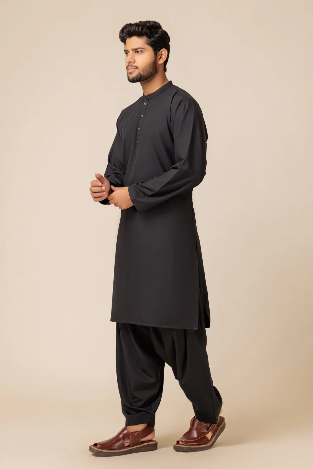 BLACK-BLENDED-KURTA PAJAMA TROUSER - (KSS23-071) - Image 3