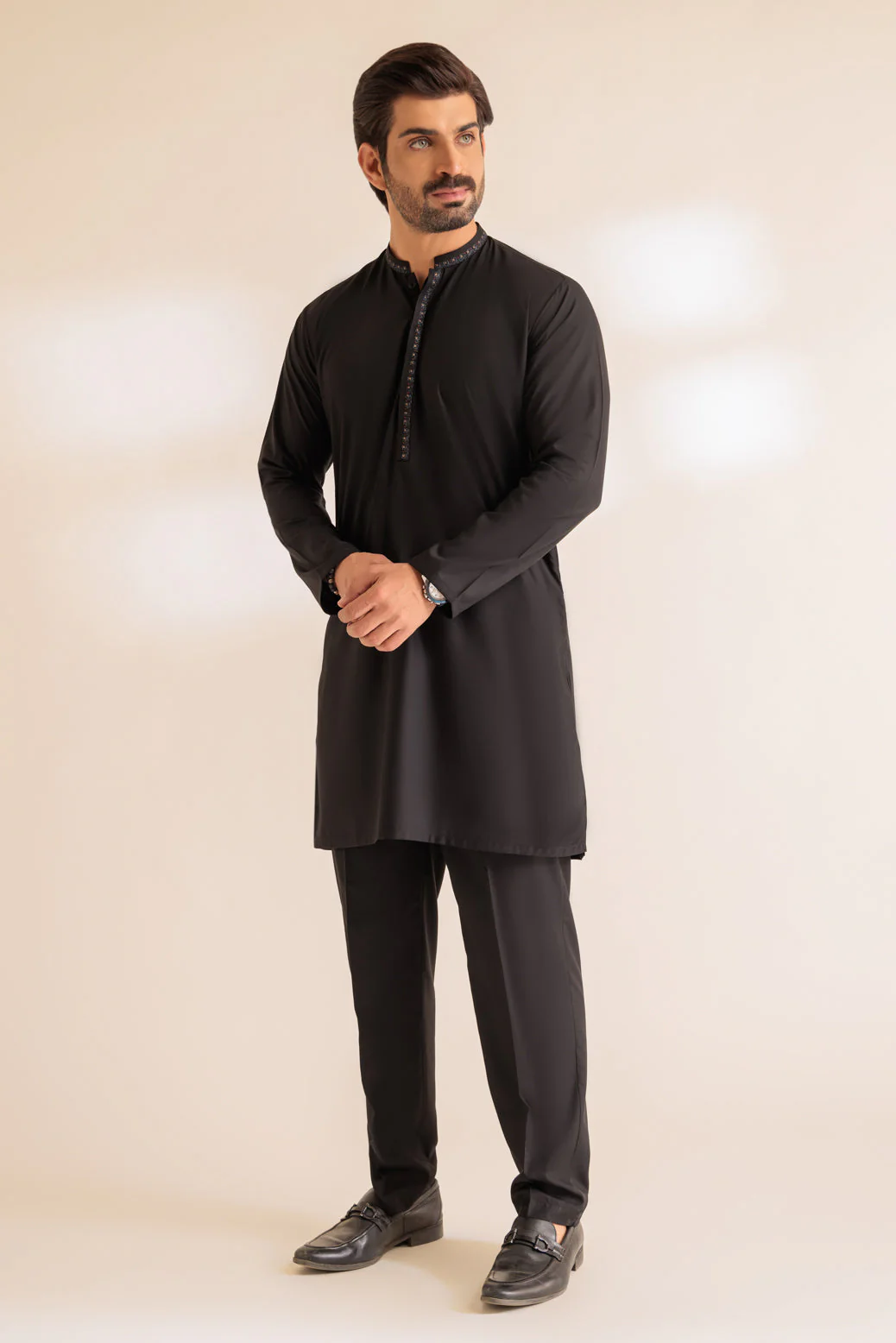 BLACK-RIB DOBBY-KURTA PAJAMA TROUSER - (KSS24-010) - Image 3