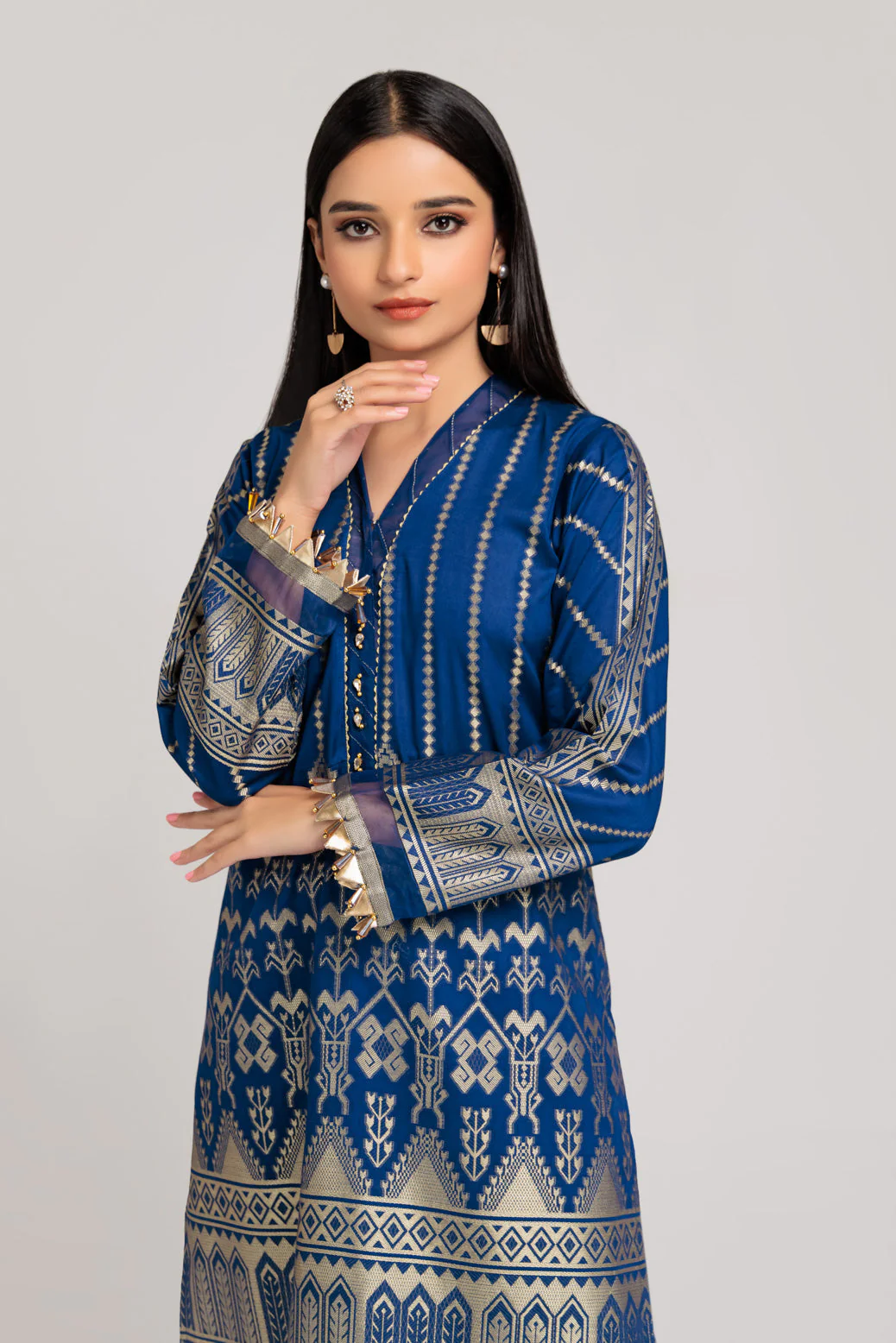 BLUE-JACQUARD-1 PIECE KURTI (JAW221P01) - Image 2