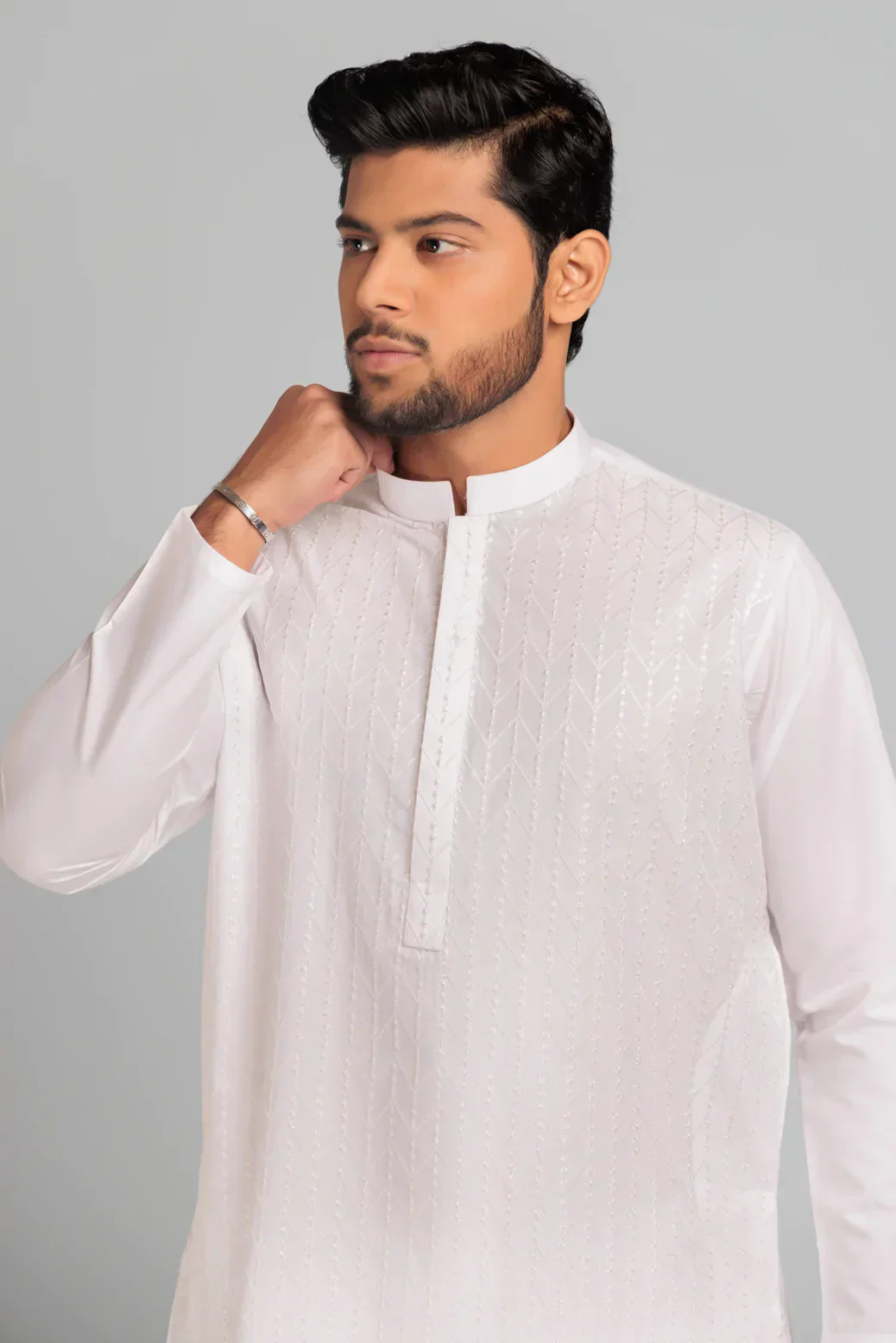 BR-WHITE-BLENDED-KURTA PAJAMA TROUSER (KSS23-016) - Image 2