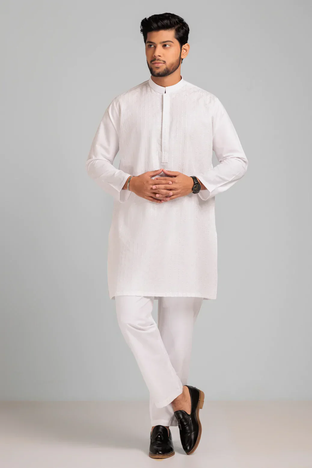BR-WHITE-BLENDED-KURTA PAJAMA TROUSER (KSS23-016) - Image 3
