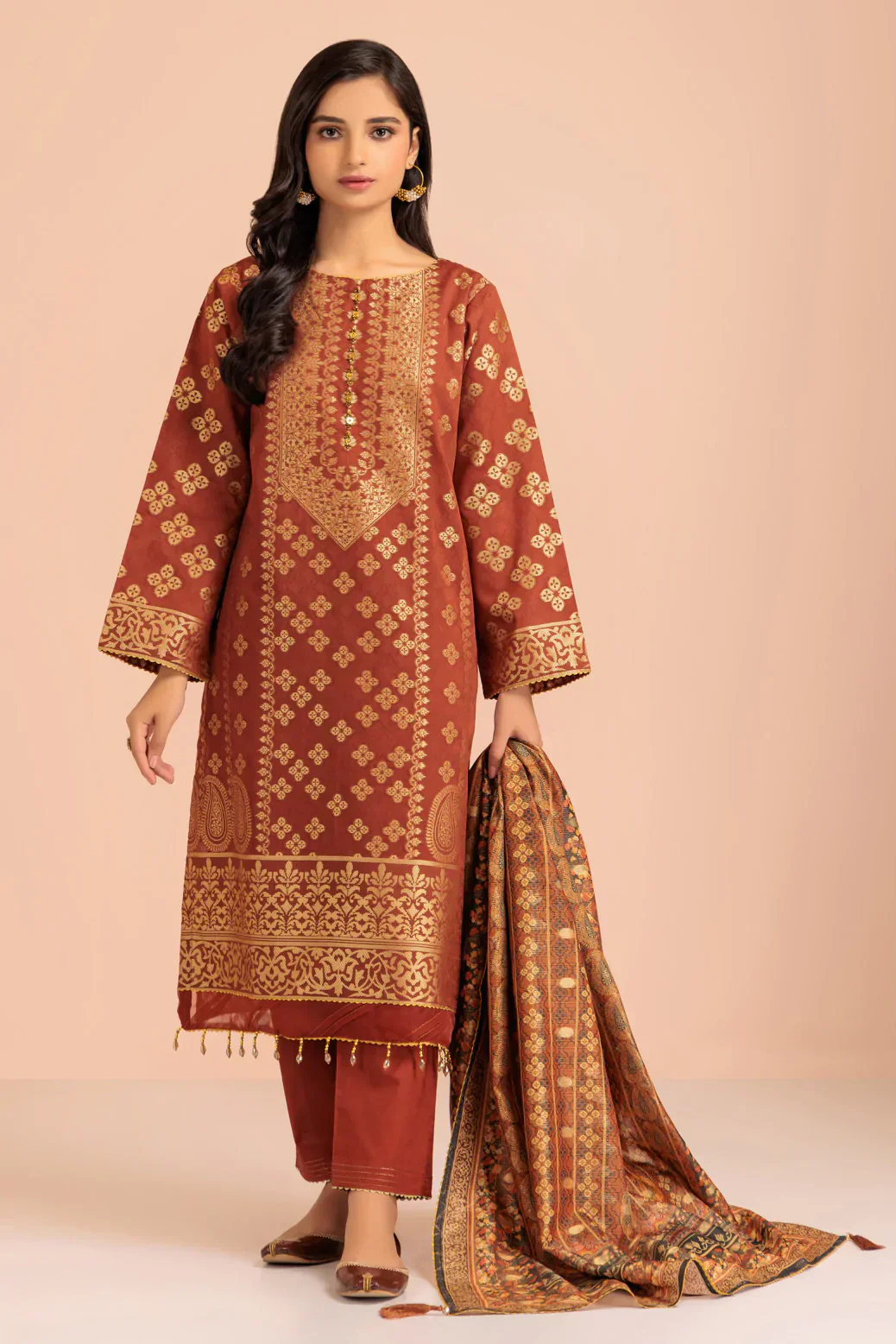 BROWN-JACQUARD-3 PIECE-SUIT (R3S223P04) - Image 3