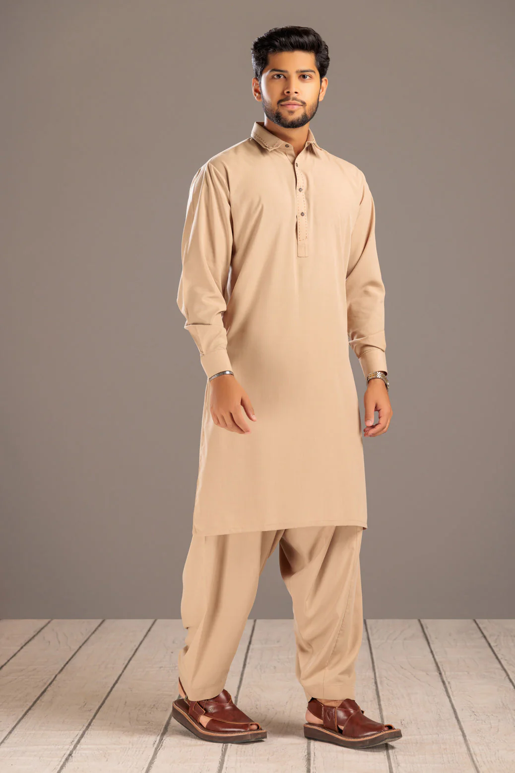 CAMEL-BLENDED-KURTA SHALWAR- (KSRS23-089) - Image 4