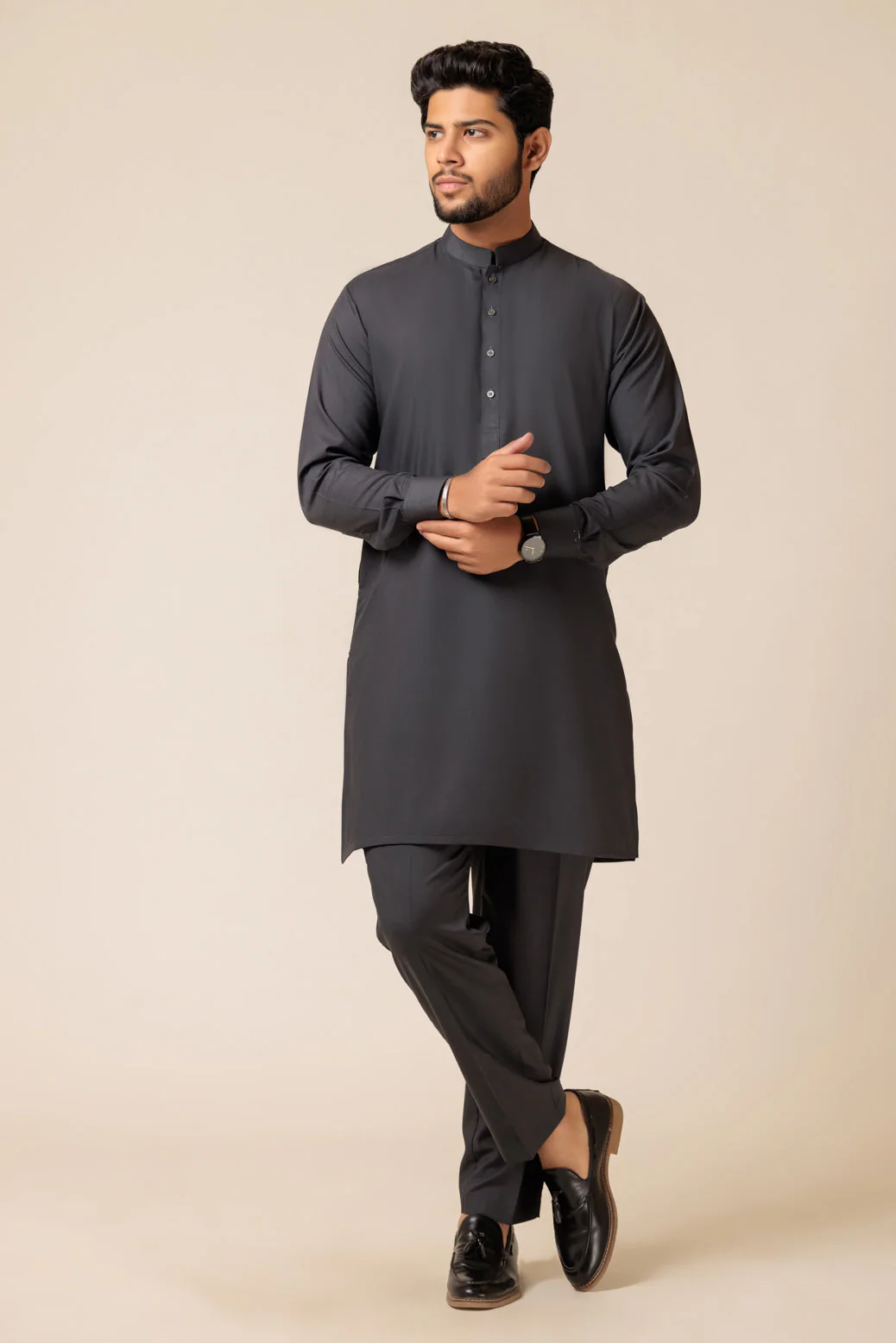 CHARCOAL-BLENDED-KURTA PAJAMA TROUSER - (KSS23-029) - Image 3