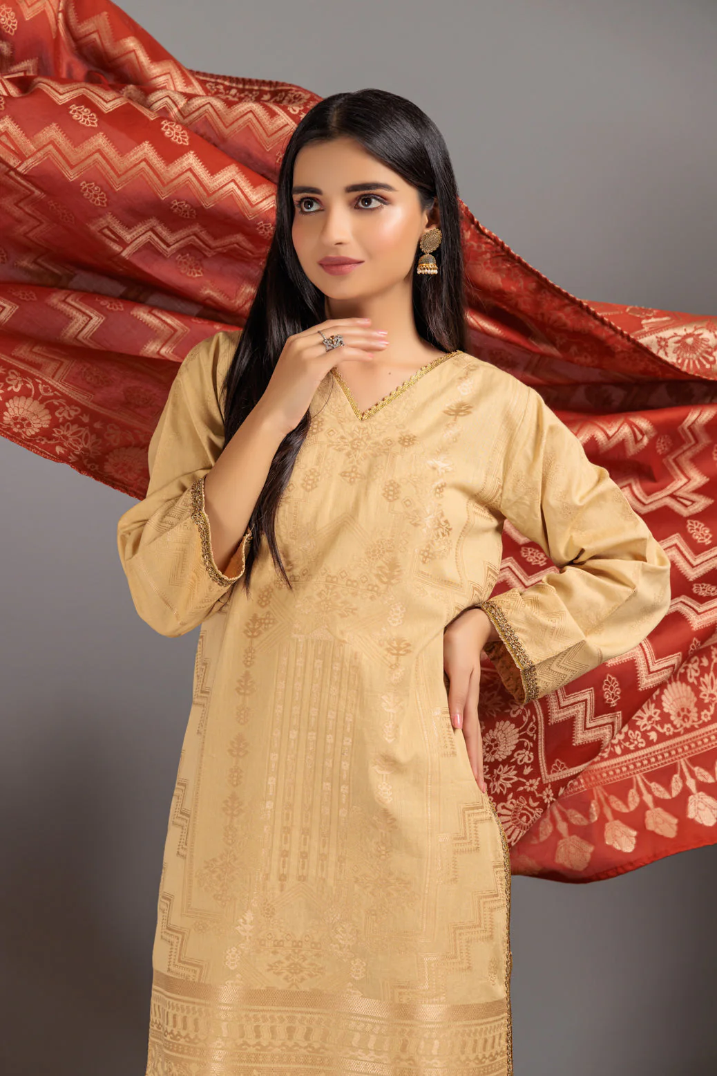 CREAM-JACQUARD-3 PIECE (JHS233P04) - Image 2