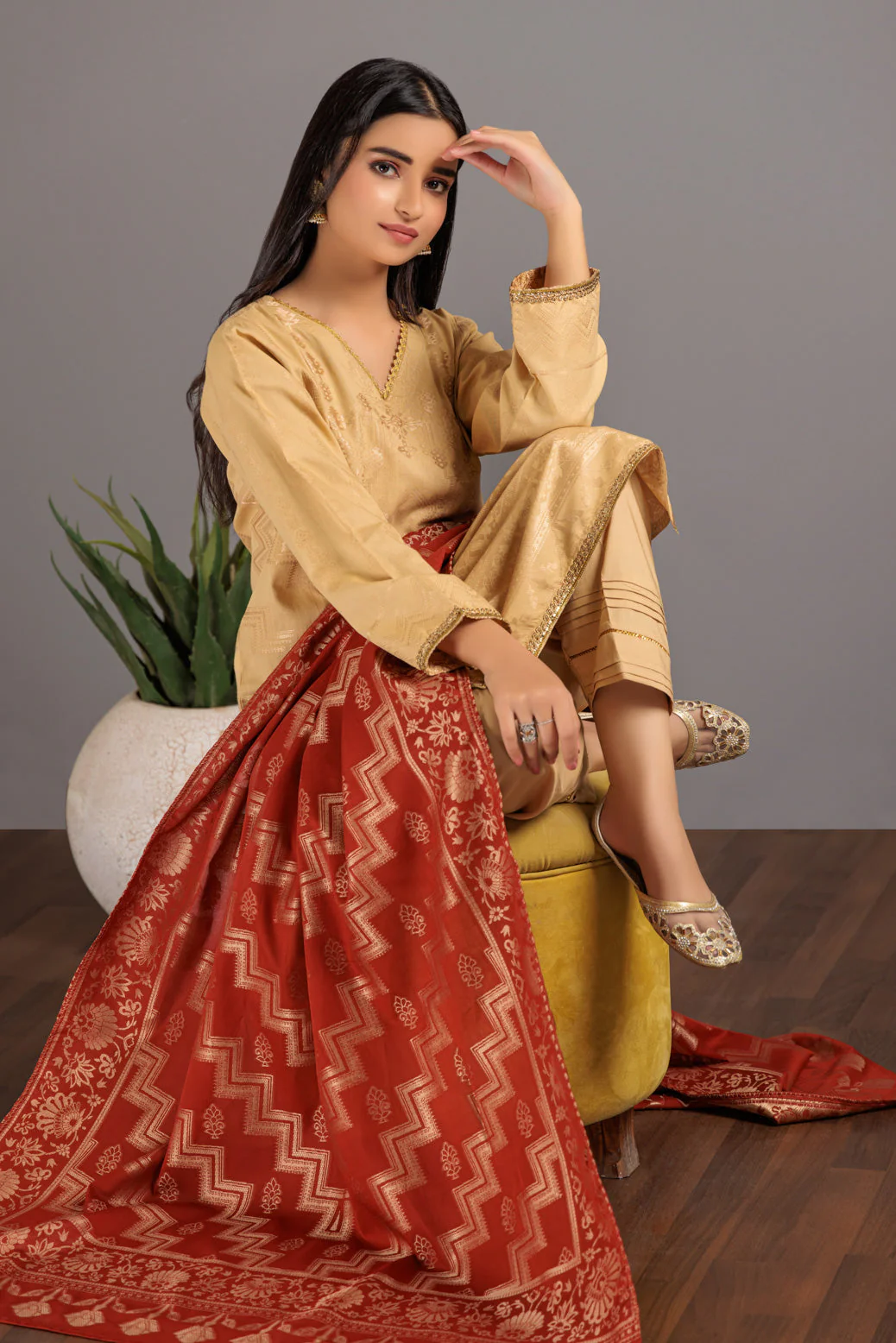 CREAM-JACQUARD-3 PIECE (JHS233P04) - Image 3
