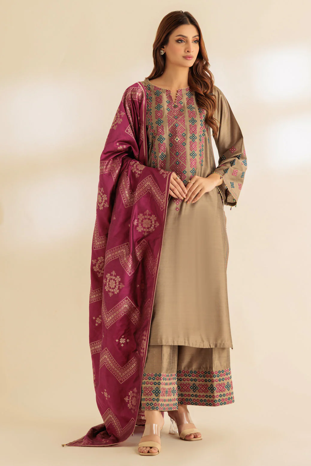 D-BEIGE-RAW SILK-3 PIECE (SS6243P14) - Image 2