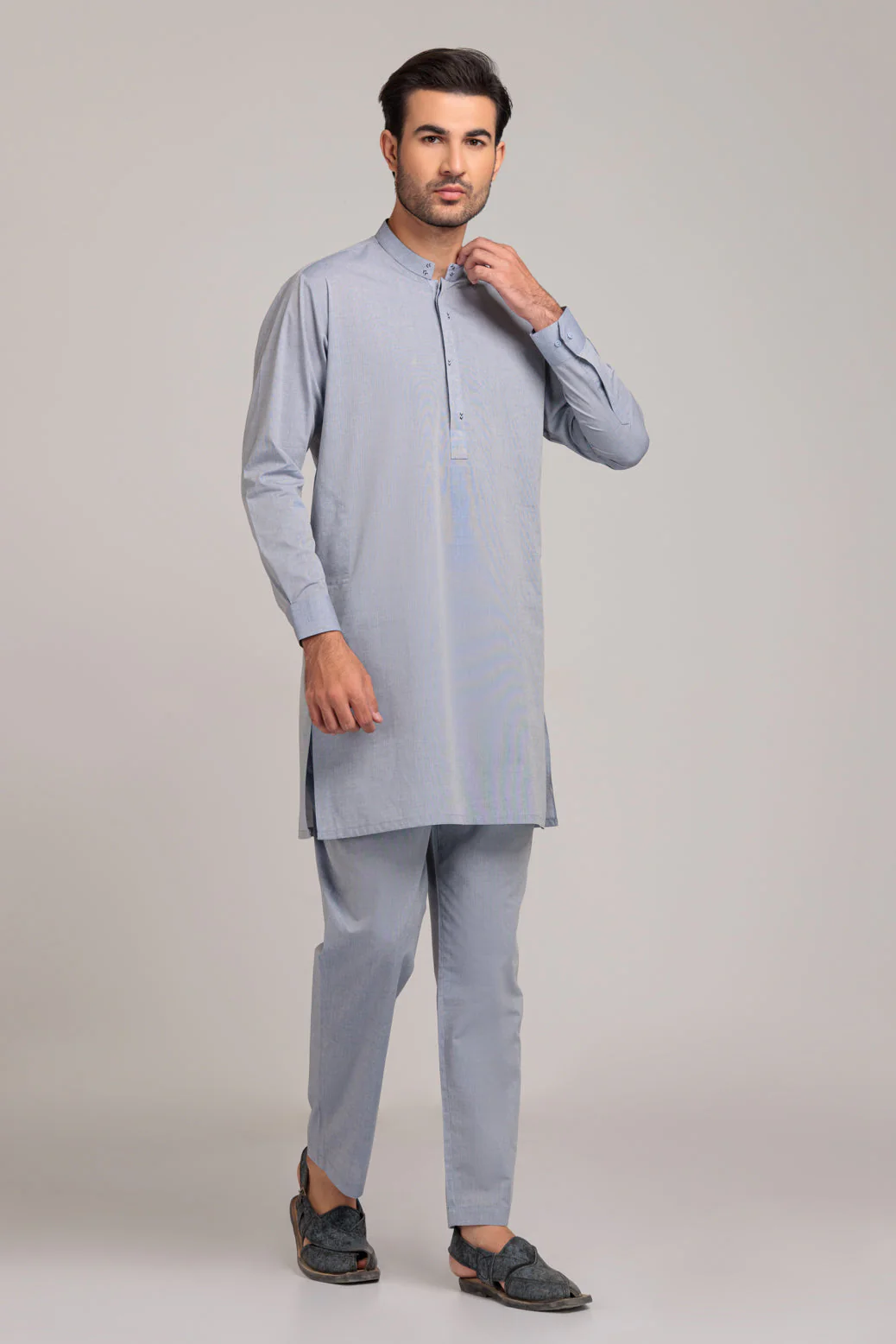 D-BLUE-COTTON-KURTA PAJAMA TROUSER (KSS23-008) - Image 3