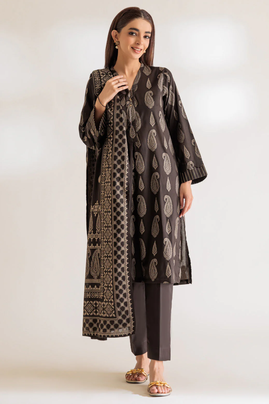 D-BROWN-JACQUARD-3 PIECE (PWJ1233P12) - Image 3