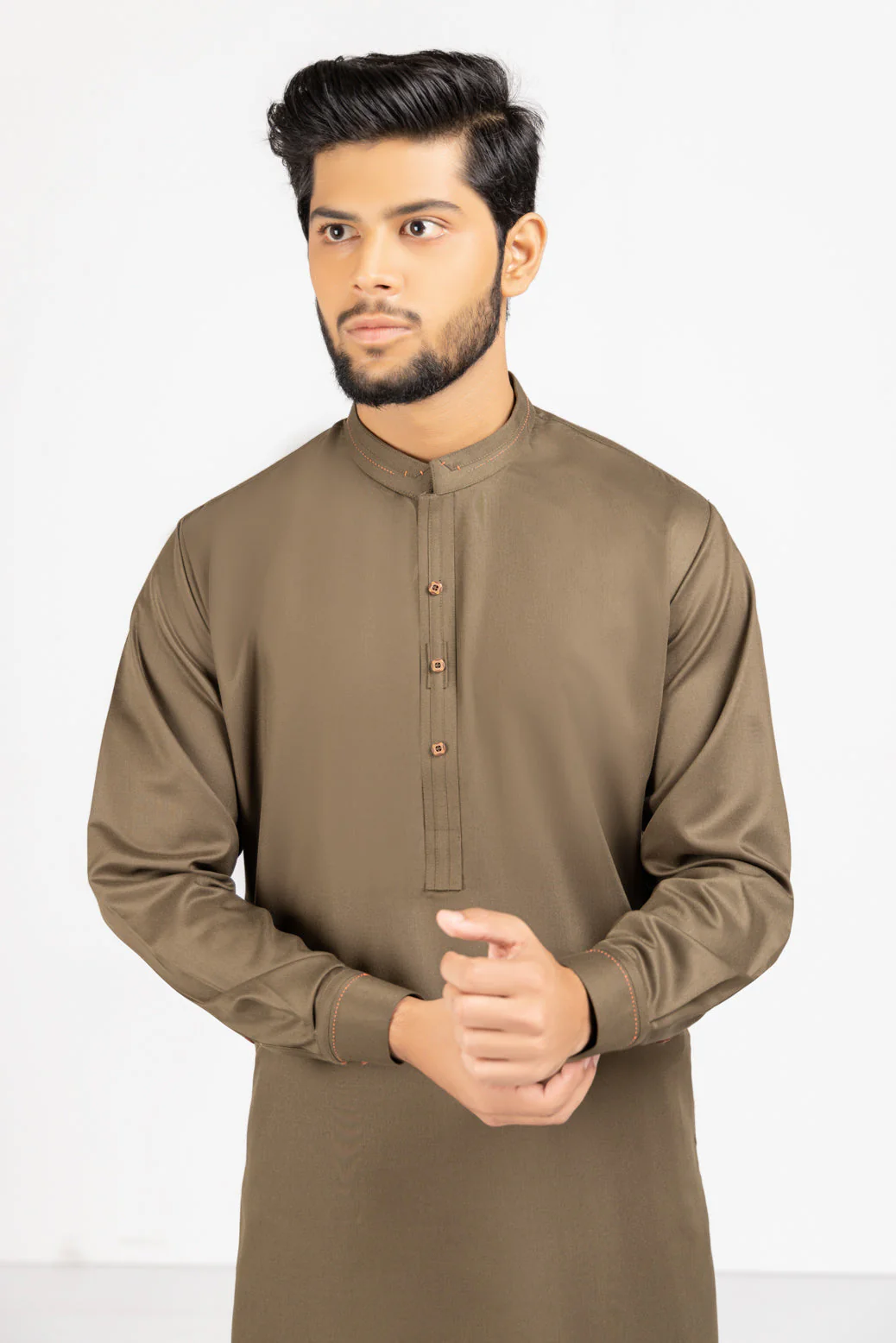 D-OLIVE-BLENDED-KURTA SHALWAR (KSRW22-030) - Image 2