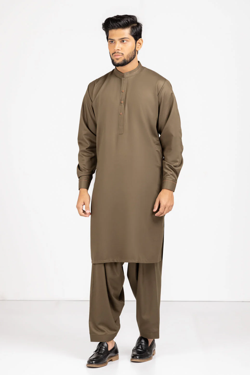 D-OLIVE-BLENDED-KURTA SHALWAR (KSRW22-030) - Image 3