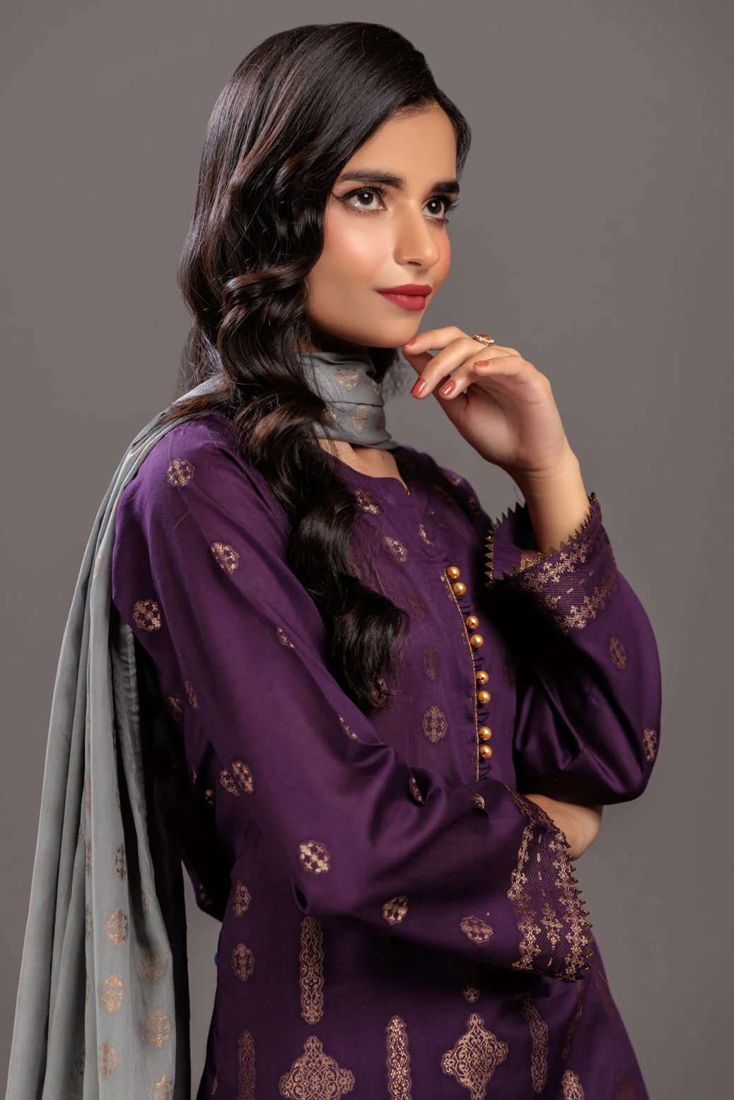 D-PURPLE-JACQUARD-3 PIECE (JAS233P02) - Image 2