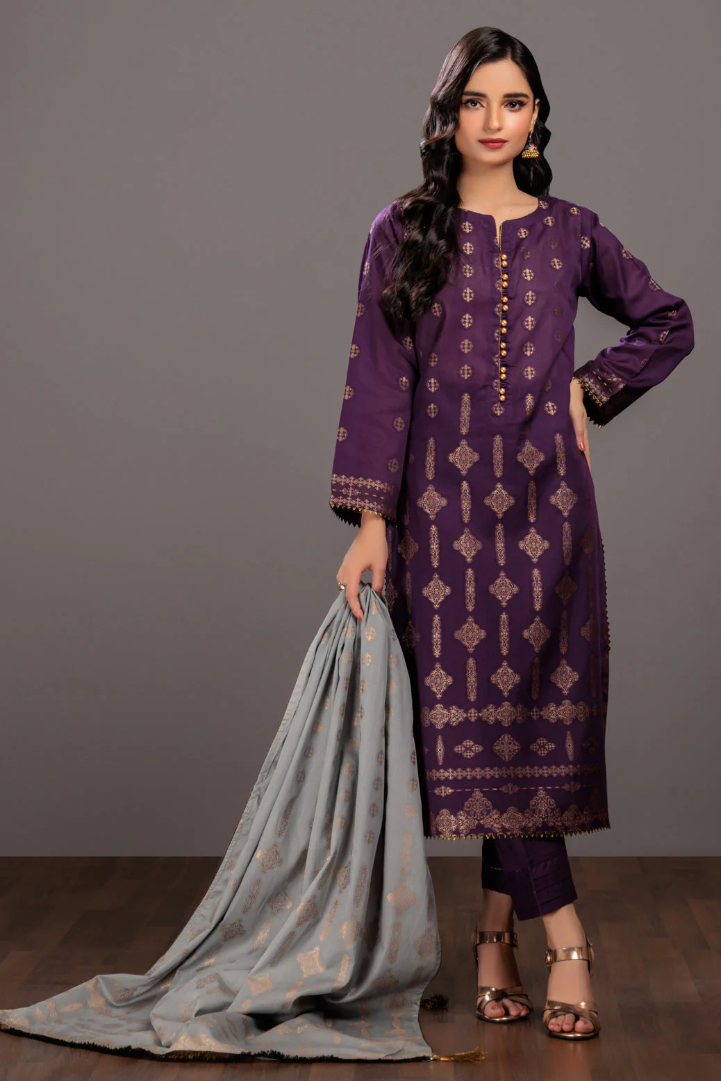 D-PURPLE-JACQUARD-3 PIECE (JAS233P02) - Image 3